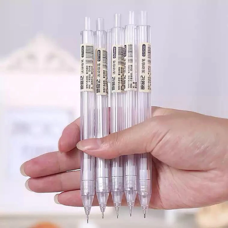 5 Teile/satz Druckbleistift Weiß Einfacher Automatischer Stift 0,5/0,7 mm für Studenten Schulbedarf Bürozubehör Schreibwaren – Detail 2