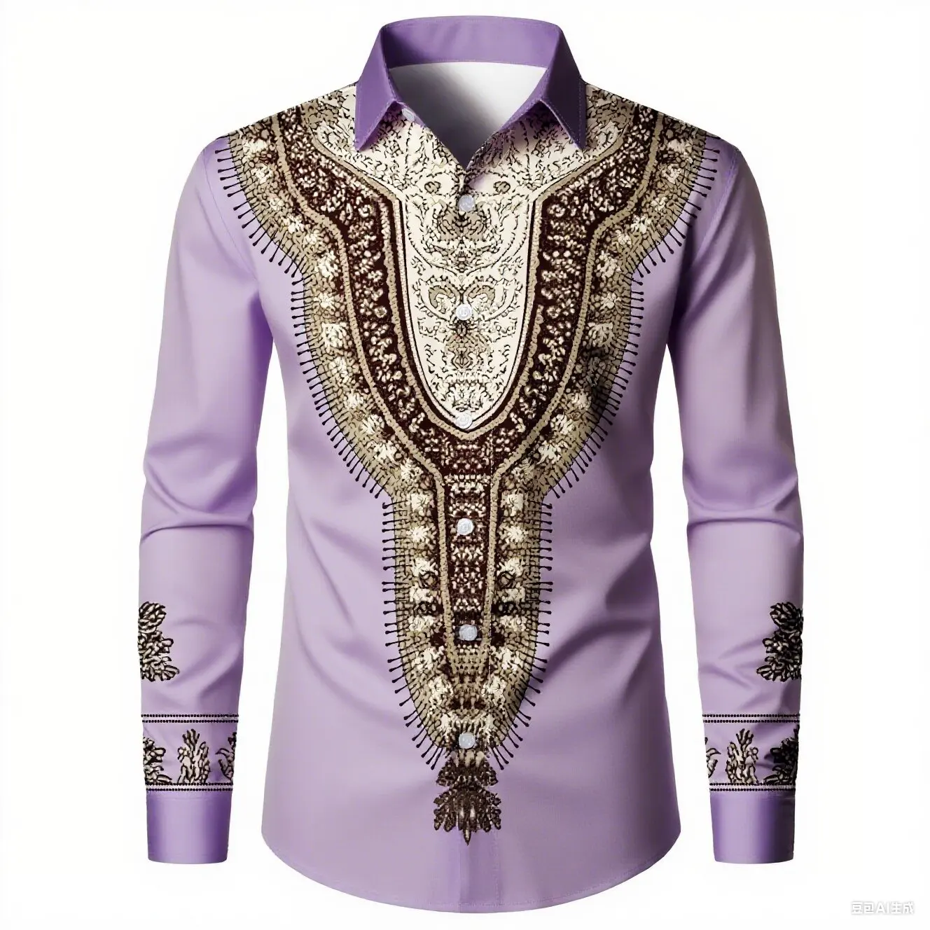 Camisa masculina retro étnica padrão 3d impresso high-end lapela manga longa casual negócios moda festa camisa ao ar livre rua topo