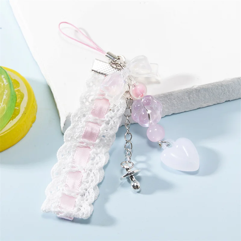 Cute Cat Claw Bow Cute Pendant Keychain Phone Chain Lace Ribbon Beading Decoration Accessories Gifts Bag Pendant