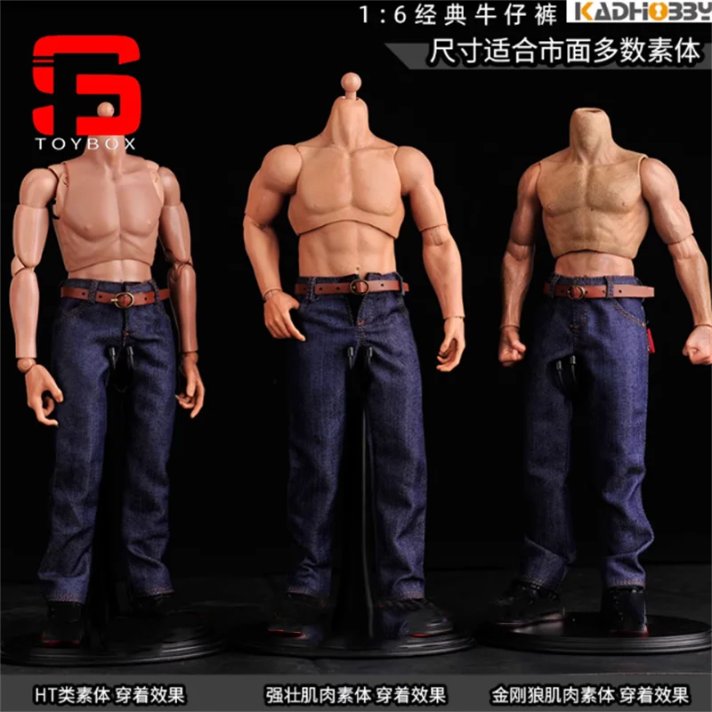 1/6 skala męskie klasyczne dżinsy spodnie dżinsowe spodnie ubrania Model fit 12 Cal żołnierz muskularna figurka lalki ciała