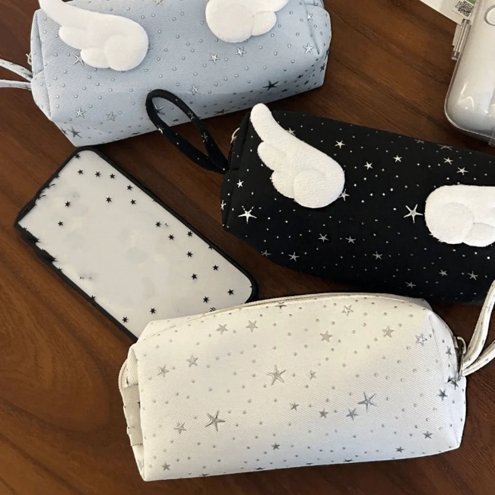 Print Wings Star Dots Pencil Case Desktop Storage Large Capacity Korean Style Pen Bag Stationery Storage Y2k Pencil Pouch School