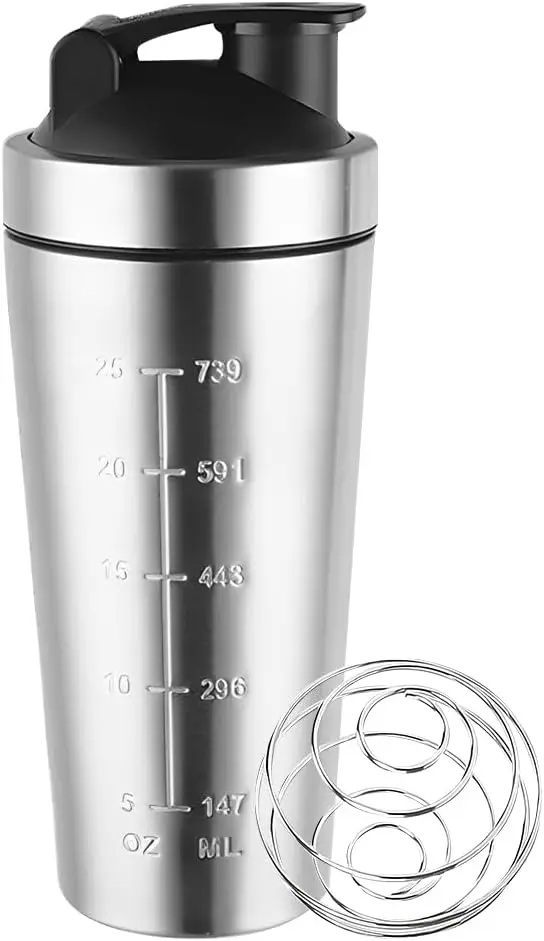 

Stainless Steel Protein Shaker, 750ml Protein Shaker Bottle, Metal Protein Shaker with Mixball, BPA Free and Leak Proof Protein