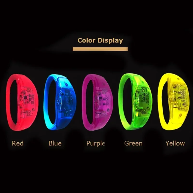 6pcs Led Sound Control Bracelet Flashing Bracelet Wristband Vibration Control Bracelet Glow in The Dark Wedding Party Supplies