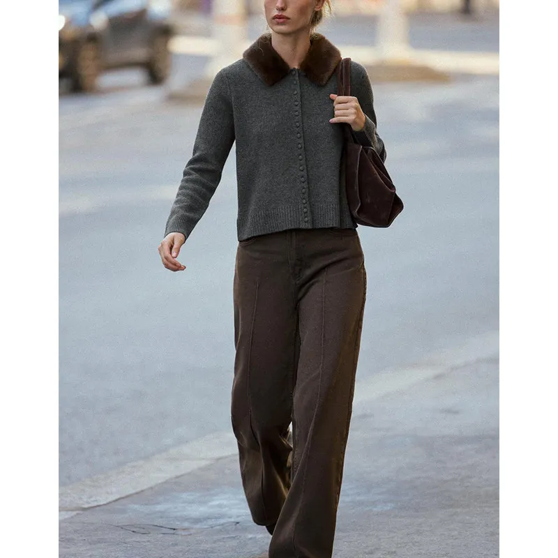 Lazin sle destacável gola de pele artificial malha jaet feminino faion inverno nova chegada commute sle fibra de poliéster