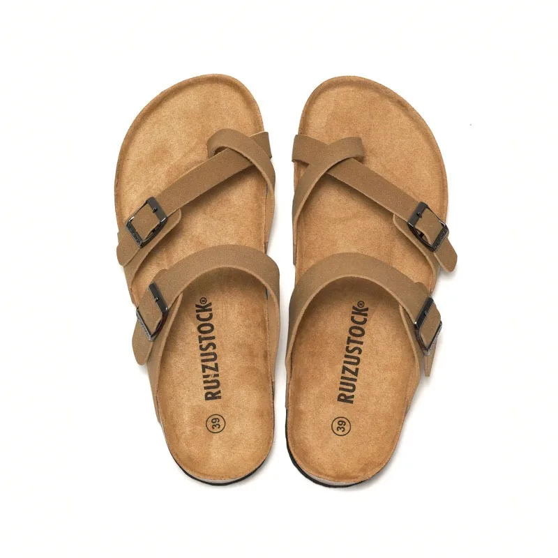 Fashion Cork Slippers Women Classic Flat Sandals Female Outdoor Anti-slip Beach Slides Cork Sole Arch Support Couples Sandals