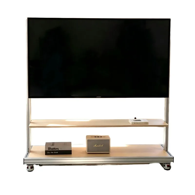 Industrial wind aluminum profile ocean panel TV floor bracket, movable roller TV cabinet, simple TV in the living room