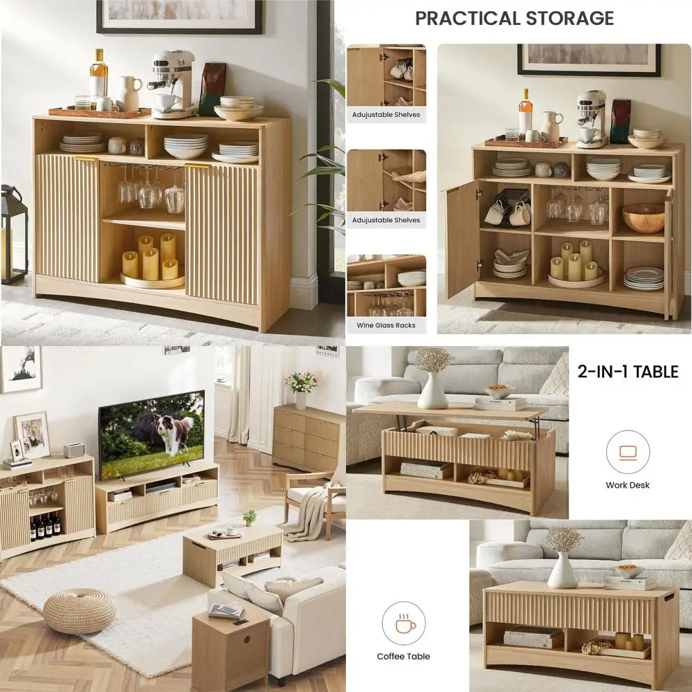 

Amada Coffee Bar Cabinet with Wine Glass Rack, 47.2" Buffet Sideboard with Adjustable Shelves, Storage Cabinet for Kitchen,Entry