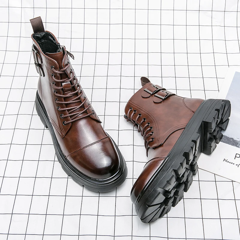 

Brand Men's Genuine Leather Boots Thick Soles High-quality Workwear Boots Men's High Top Casual Shoes Knight Motorcycle Boots
