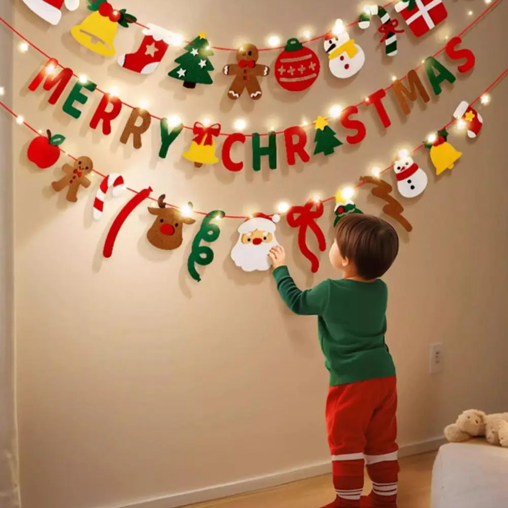 Felt Christmas Banner Deer Santa Claus Garland for Store Window Display Home Christmas Party Festival Decorations Wall Hanging