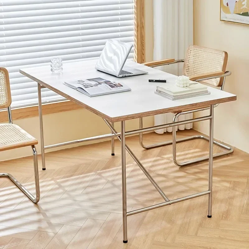 Office Table Simple Stainless Steel Square Standing Desk Modern Conference Lifting Computer White Desk Table Office Furniture