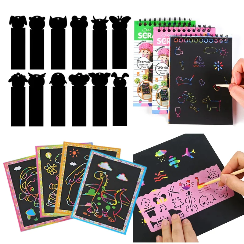 Colorful Scratch Paper Drawing Template Office Educational Supplies Art Teaching Aids Creative Stationery Student Rewards TMZ