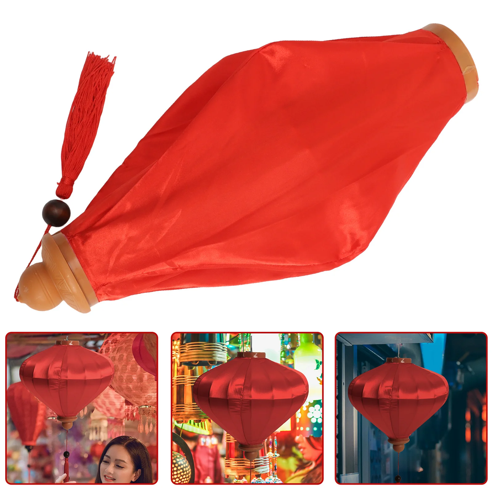 

Oval Red Vietnamese Lantern Cloth Lamp Exquisite Craftsmanship Ceiling Hanging Decoration Festival Wedding Party Chinese New