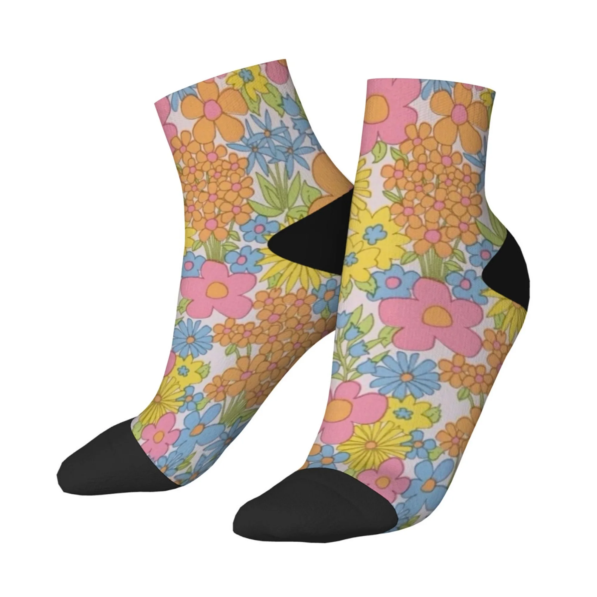 

Мужские короткие носки с разноцветными цветочными украшениями, новинка, забавные сумасшедшие компрессионные носки, мягкие удобные повседневные модные носки в стиле хип-хоп