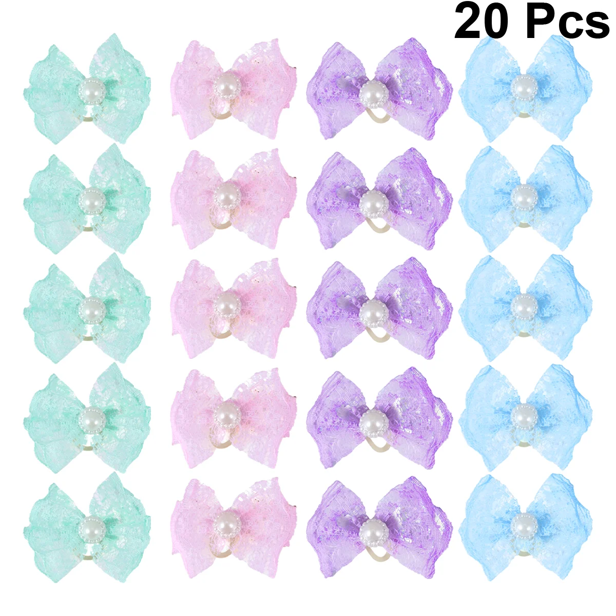 

20pcs Adorable Rubber Hair Band Flower Hair Rope Lace Hair Tie Bowknot Headwear for Pet Cat Dog Puppy (Pink Blue Purple and Ligh