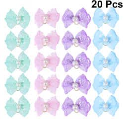 20pcs Adorable Rubber Hair Band Flower Hair Rope Lace Hair Tie Bowknot Headwear for Pet Cat Dog Puppy (Pink Blue Purple and Ligh