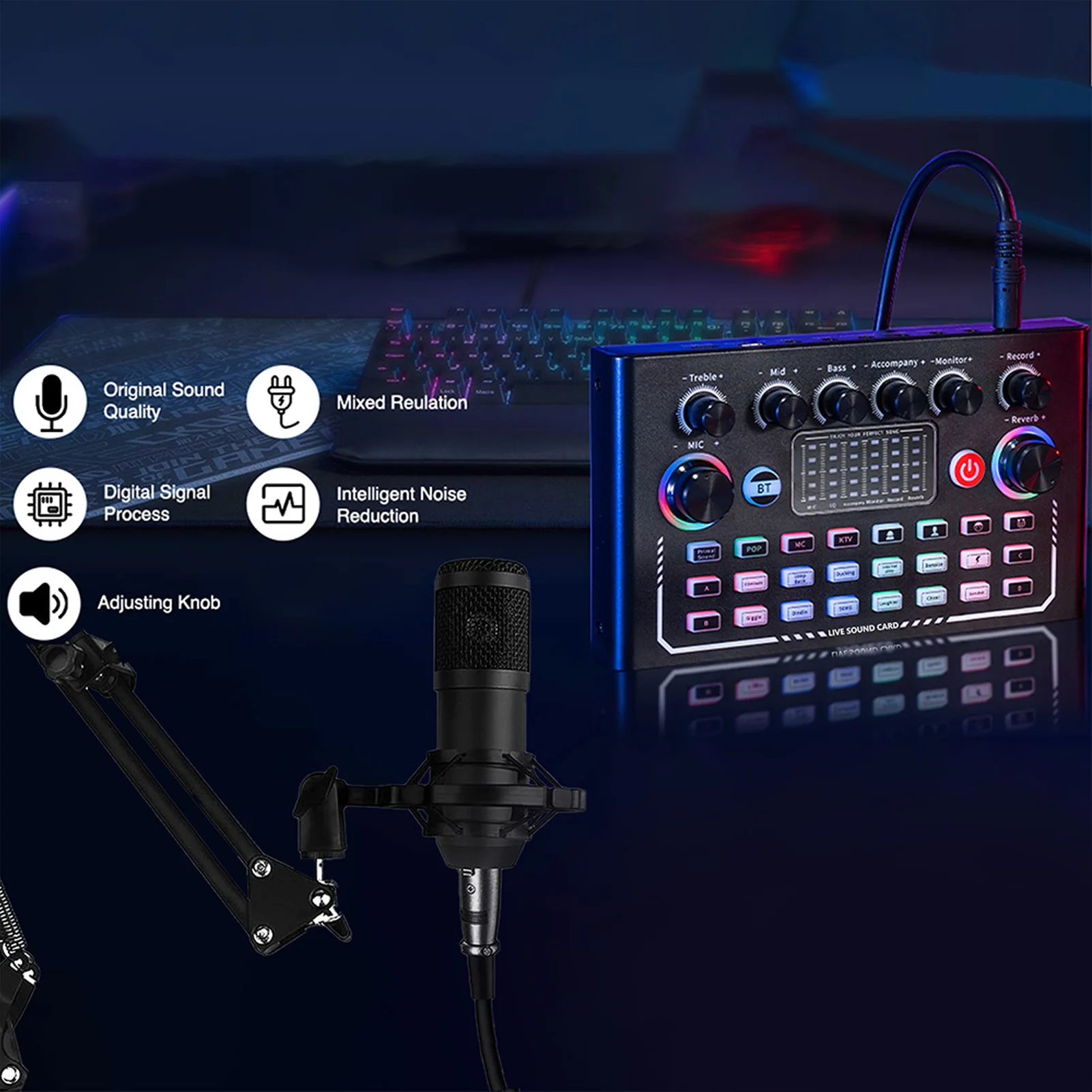 Scheda audio dal vivo Mixer audio professionale Scheda audio per streaming live multifunzionale Cambia voce Scheda audio per streaming live