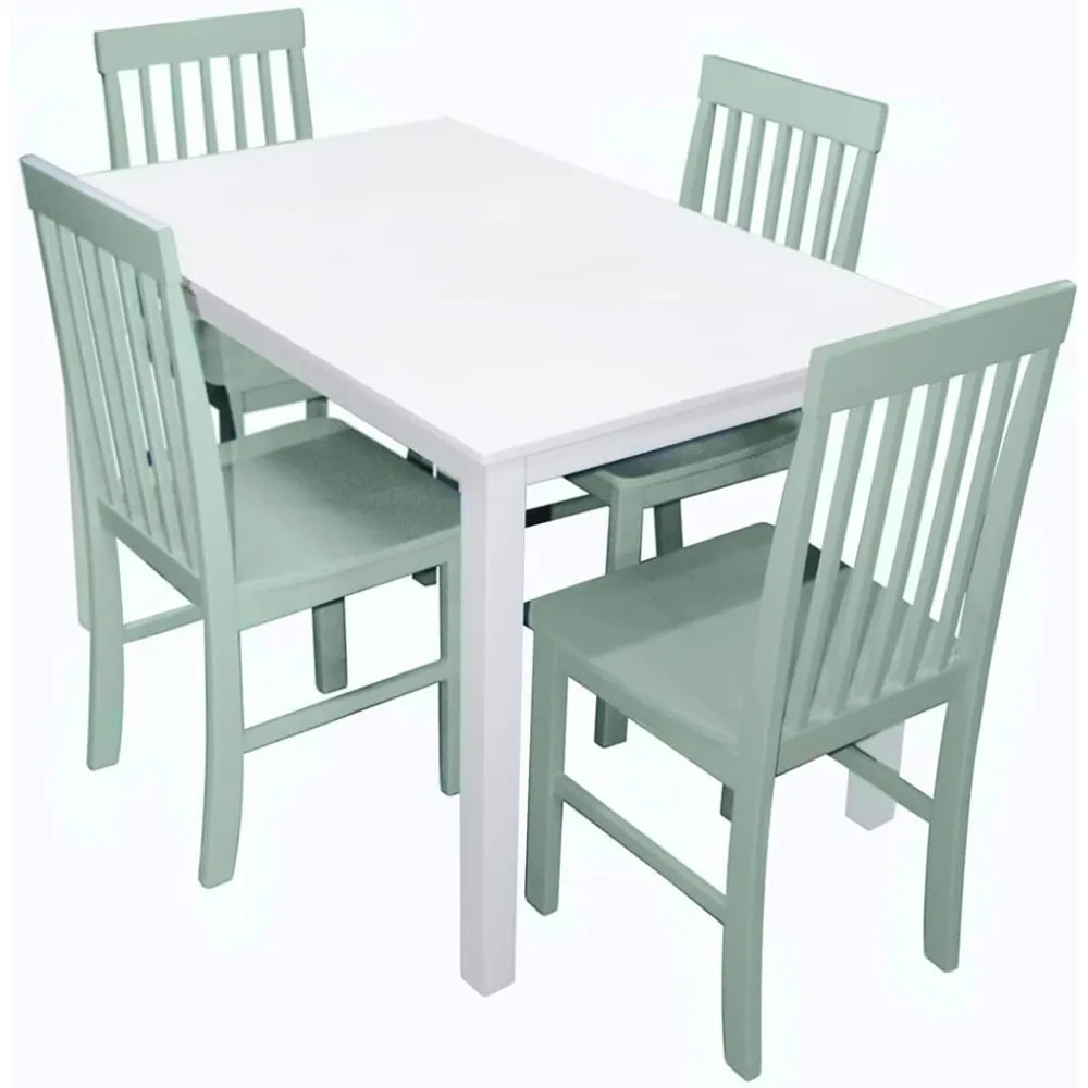 

Modern Color Dining Room Table and Chair Set Small Space Living Kitchen, Dining Set, 48 Inch, 4 Person, White and Mint Blue