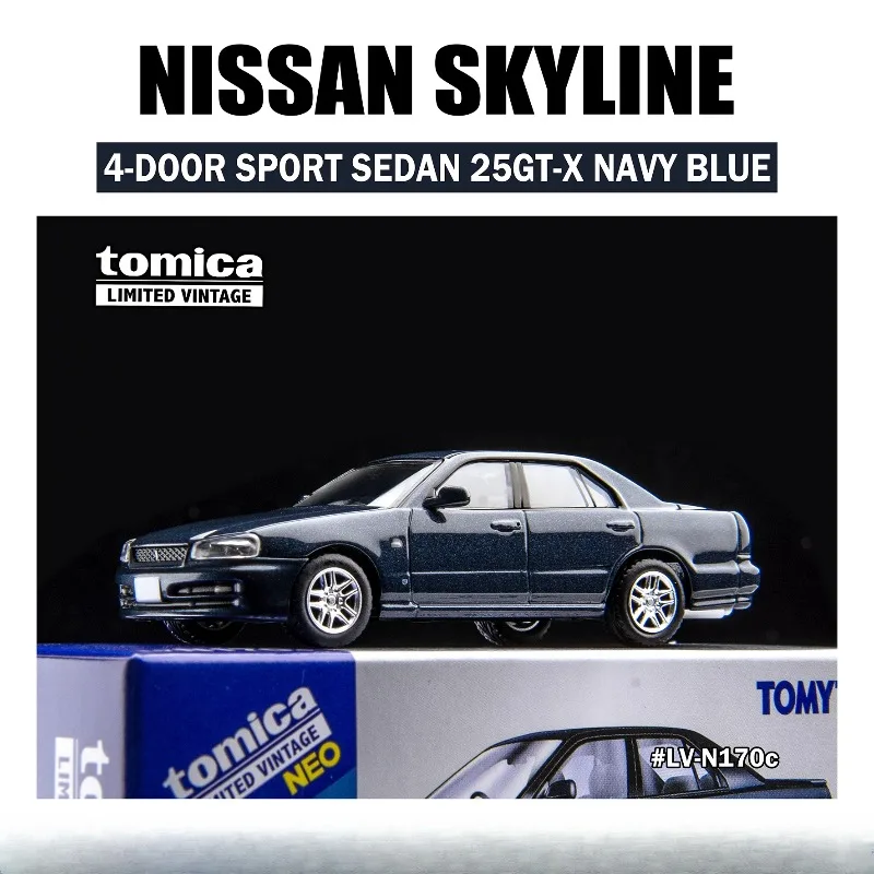 In Stock 1: 64 N170c Skyline 25GT-X 4-door sports version navy blue die-cast static car model, creative decorative item