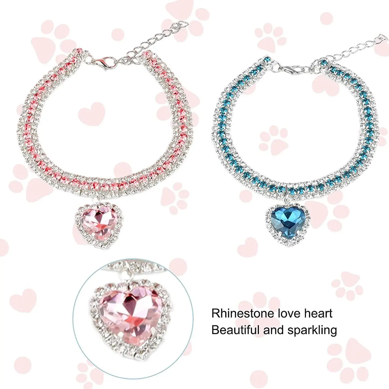 Luxus Kristall Katze Kragen Liebe Anhänger Halskette Haustier Kragen Einstellbare Kleine Hund Katze Hals Ring Strass Kragen Haustier Zubehör – Detail 13