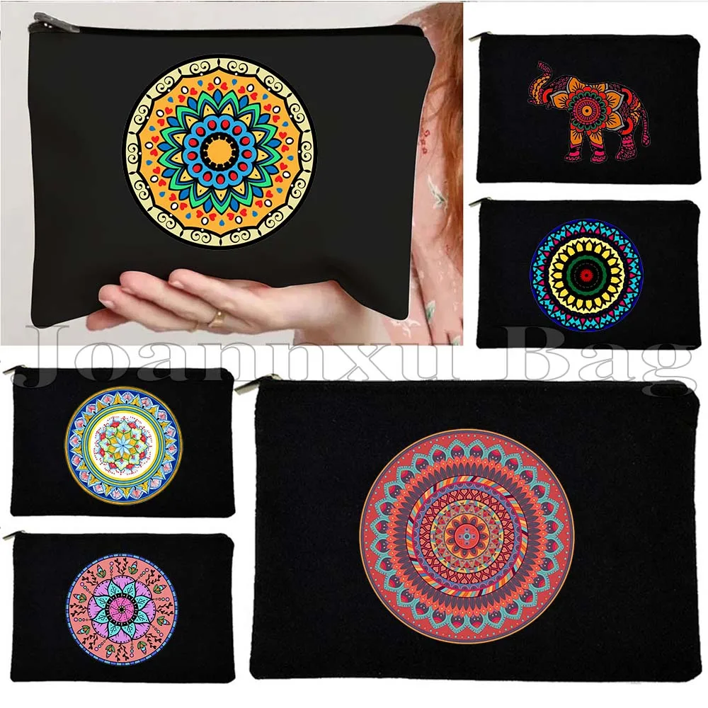 

Pretty Indian Floral Elephant Mandala Henna Lotus Ethnic Rainbow Colorful Cute Gifts Cosmetic Bag Makeup Toilet Bags Case Pouch