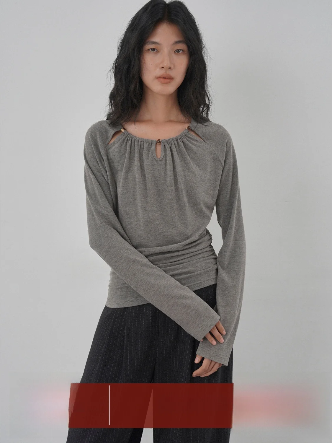 

EIGHTHMONTH Women's Long Sve Dstring Top Slimming Design Casual Sle Inner Wear Base irt Girl's Commute Faion