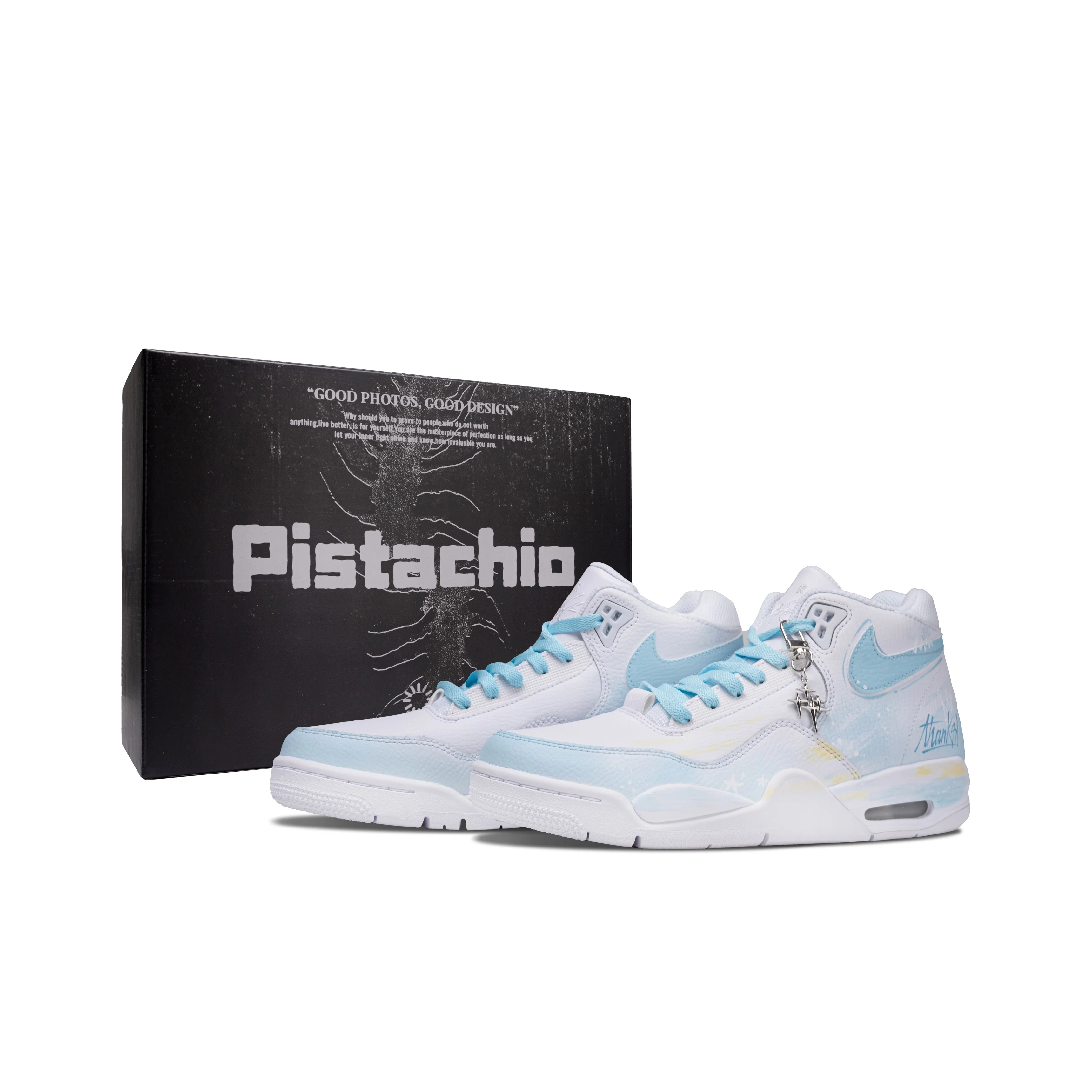 Nike Flight Legacy Lake Sea LH Abrasion Resistant Mid top Vintage Basketball Shoes Men's Light Blue