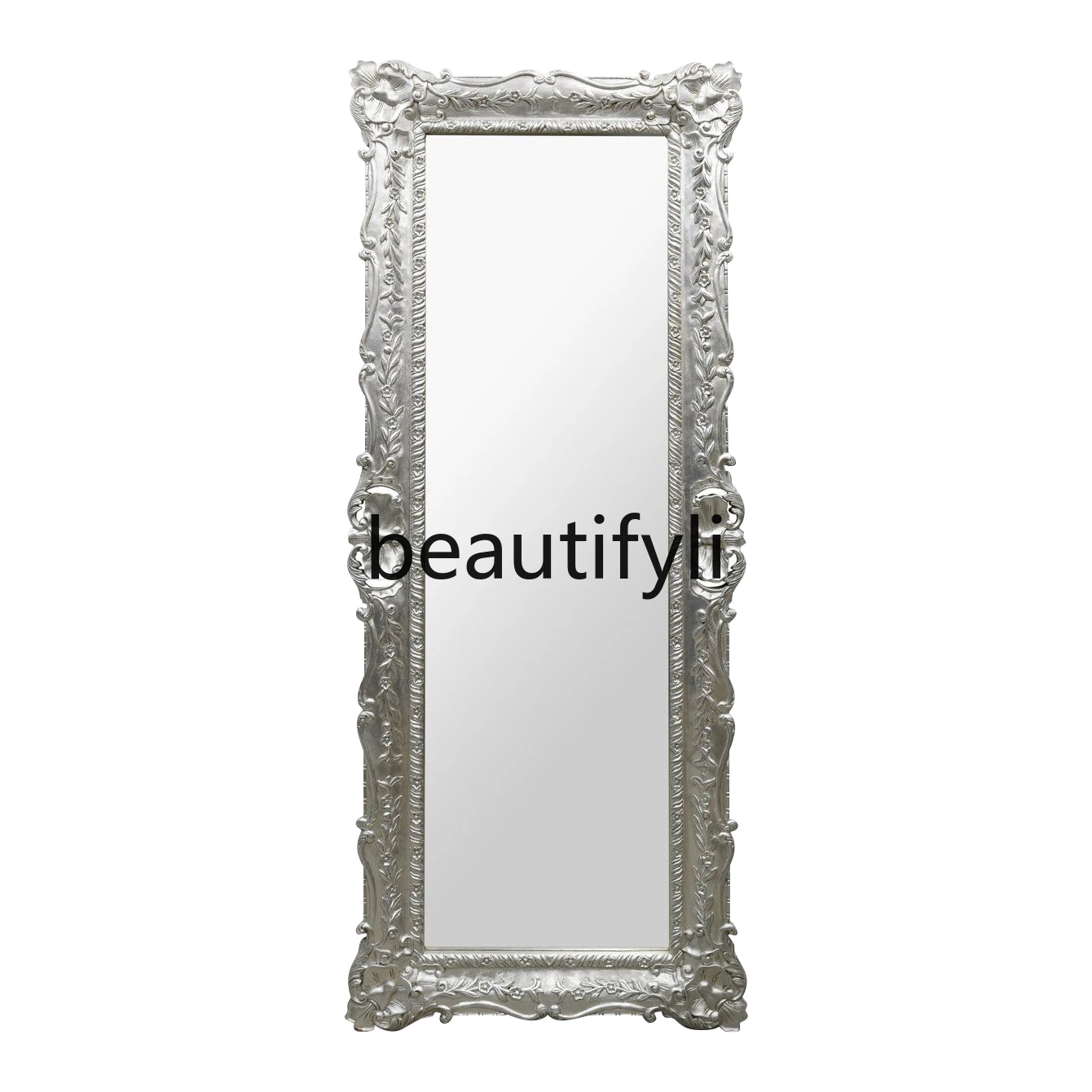 مرآة أرضية مرآة كاملة الطول منحوتة فاخرة وحديثة أوروبية، متجر ملابس فرنسي قديم، مرآة لكامل الجسم