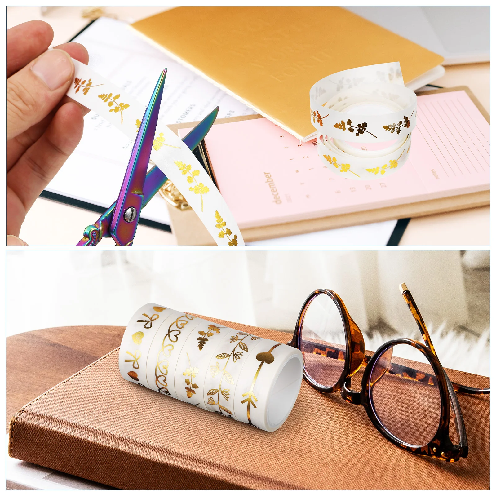 

5 Rolls Metallic Washi Tape Gold Foil Decorative Tape for Crafts Scrapbook Journal Diary Gift Wrapping Taping Tool