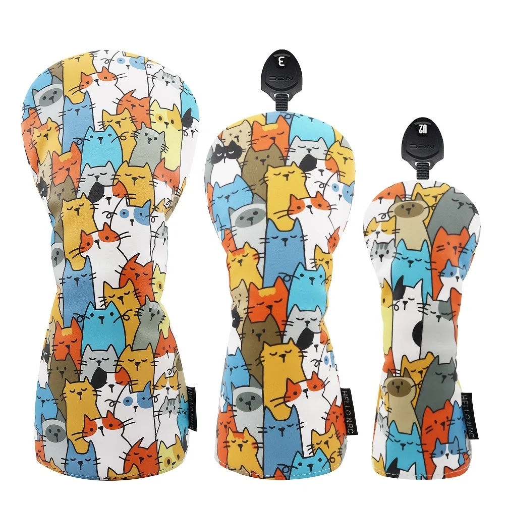 قطعة واحدة/3 قطع من أغطية رأس الجولف للسائق والغابات - غطاء رأس من مادة البولي يوريثان الفاخر، مصممة لتناسب جميع الغابات والسائقين (قطط لطيفة