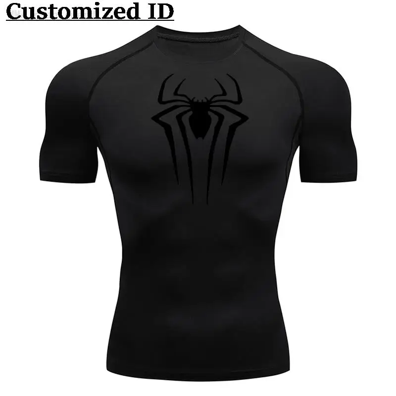 2024 new casual short sleeved men\'s T-shirt summer spider breathable quick drying sports top bodybuilding sportswear tight fitti