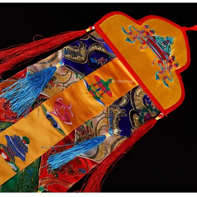100cm Golden Fabric Hand‑Embroidered Eight Auspicious Vertical Banner Couplet for Buddhist Hall Wall Decor - view 4
