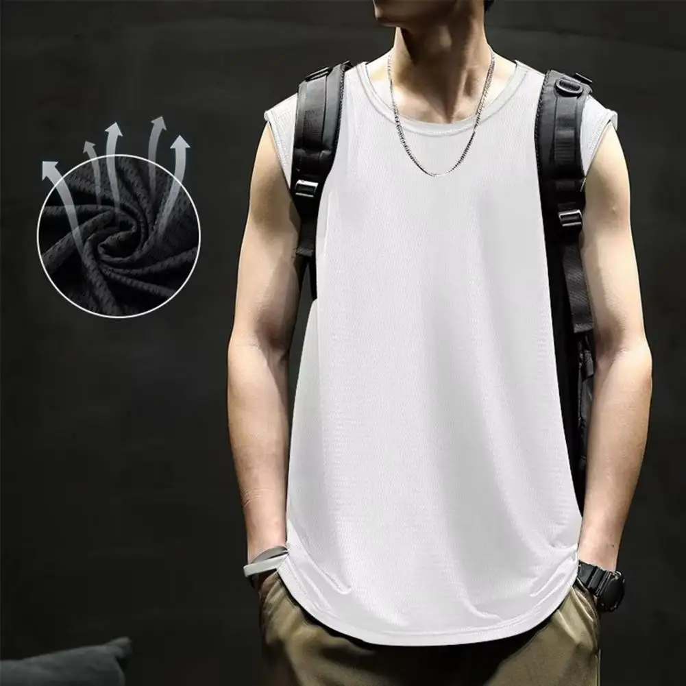 Men Summer Vest Sleeveless O Neck Elastic Pullover Vest Breathable Pullover Gym Exercise Sports Tank Top Short Sleeve Shirt