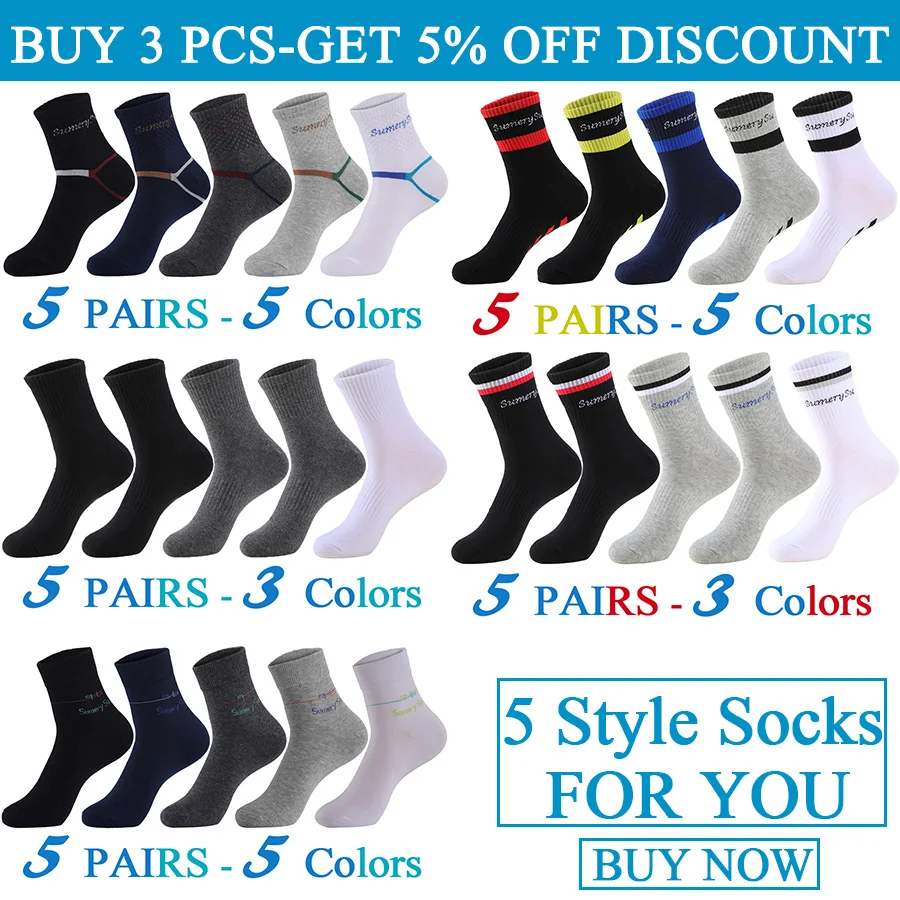 5 Pairs/Lot Running Socks Men Sports High Quality Cotton Colorful Outdoor Cycle Casual Breathable Long Sock Male Gifts 5 Styles