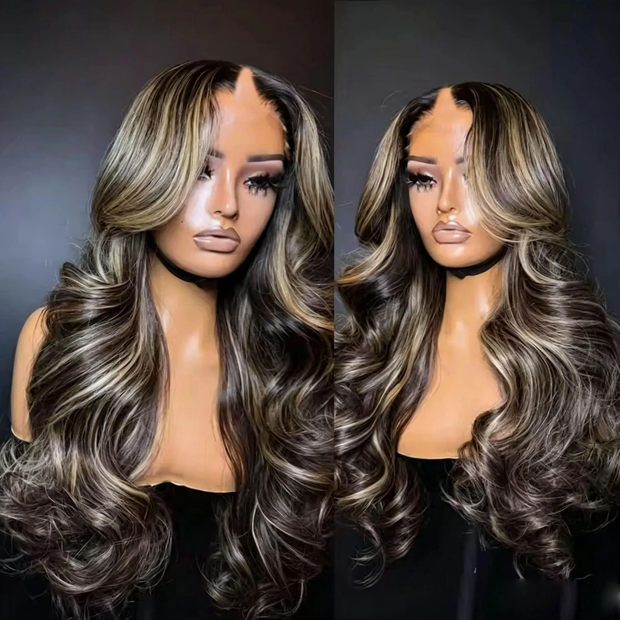 Highlight Ash Brown BlondHuman Hair Super Long Wavy U Part Wig Up to 30Inch Glueless Easy Wear V Part Wigs for Women Remy Hair