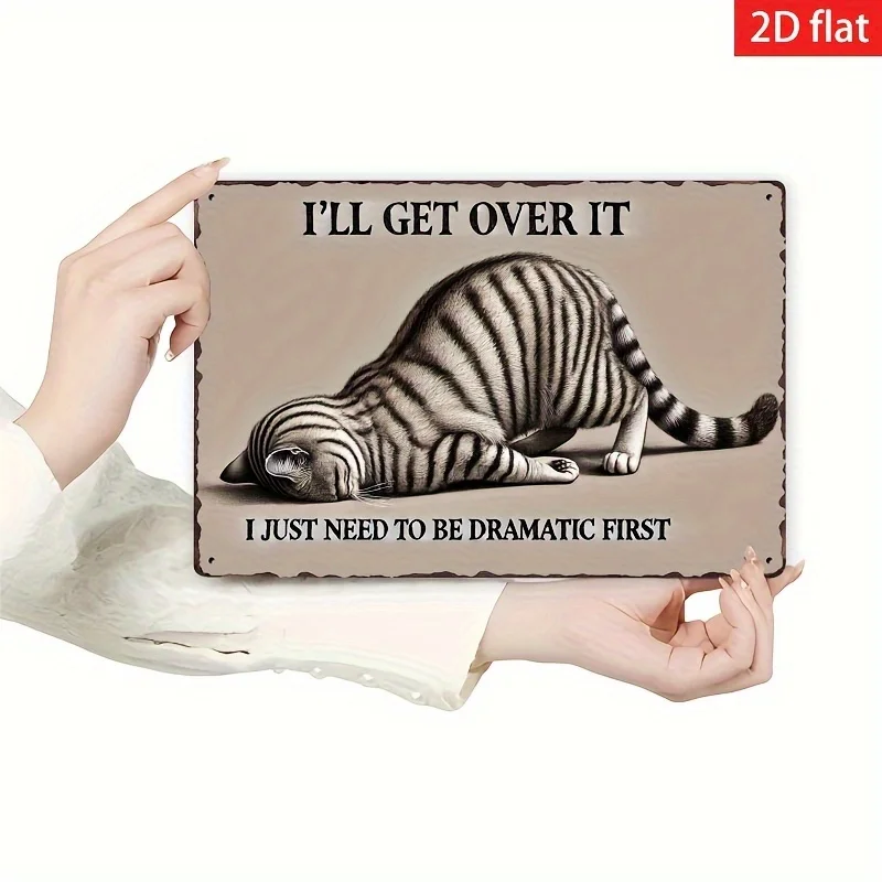 Purr-fectly Dramatic 12x8 Inch Iron Cat Wall Art - Funny I'll Get There Eventually Striped Cat Design, Vintage Pet Lover Home De