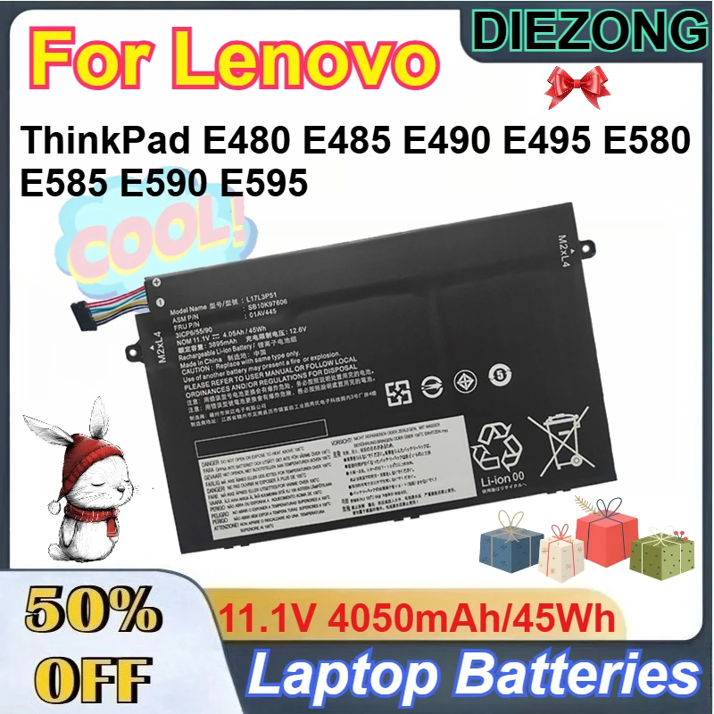 

11.1V 4050mAh/45Wh L17L3P51 Li-ion Battery for Lenovo ThinkPad E480 E485 E490 E495 E580 E585 E590 E595 Laptop Batteries