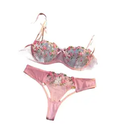 Round Up Night Beautiful Sexy Women 2 Piece Floral Embroidery Underwear Sexy Erotic Lingerie Underwear Lenceria Sexy Sets