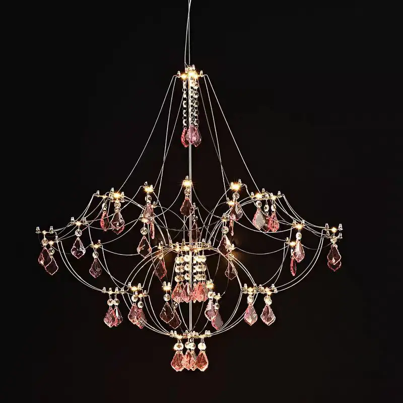 

Industrial Wind Duplex Living Room Firefly Lamp Drop Crystal Chandelier Villa Hotel Special-shaped Stainless Steel LED Lighting