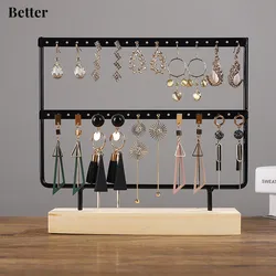 Gold Earrings Jewelry Display Stand Metal Jewellery Organizer Holders Wooden Base Storage Rack Store Decoration Gifts