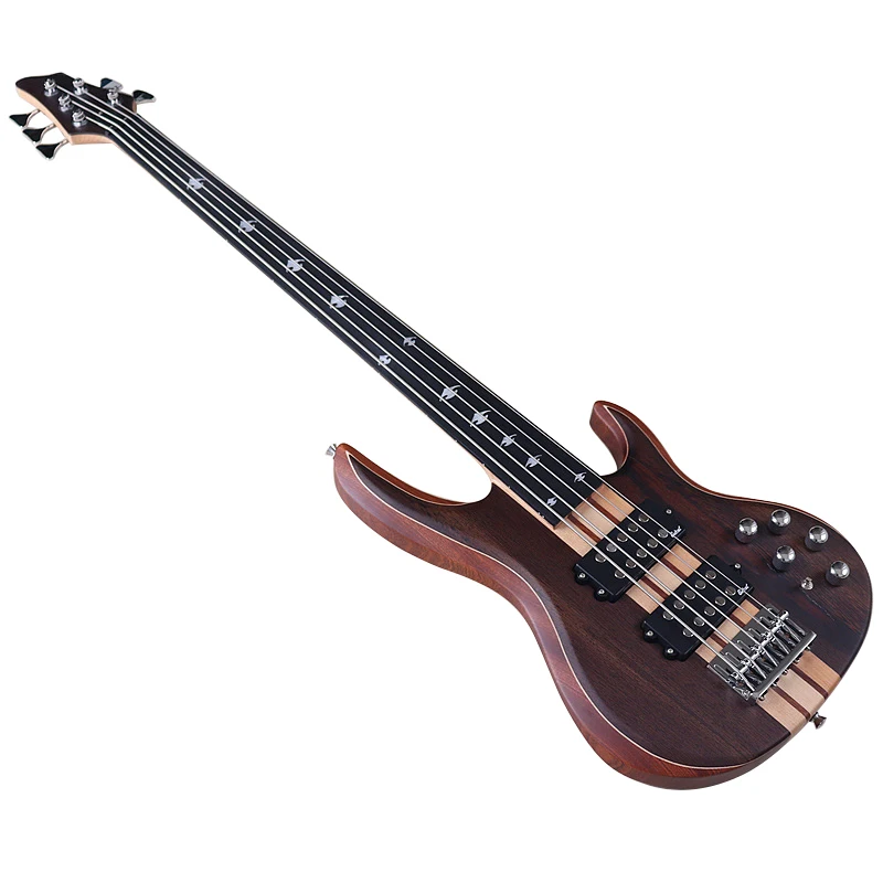 Fretless 5 String Acitve Electric Bass Guitar 43 Inch Wenge Wood Skin Neck Through Full Sapele Wood Body 24 Frets