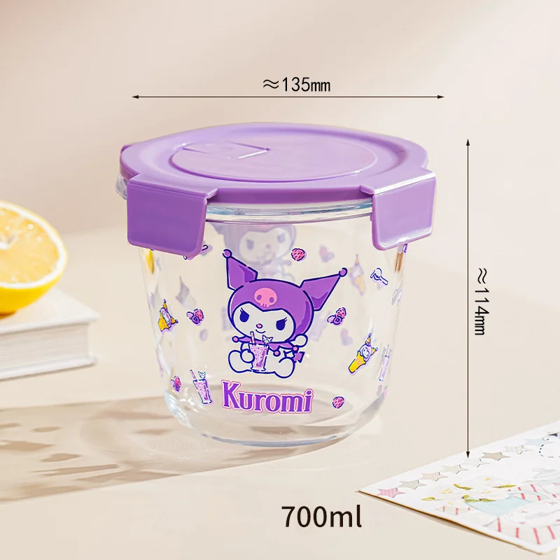 Sanrios Hellokittys 700Ml Glass Soup Bowl Kuromi Cinnamoroll Anime Home Fruit Bowl Cartoon Large Capacity Crisper Cute Meal Bowl