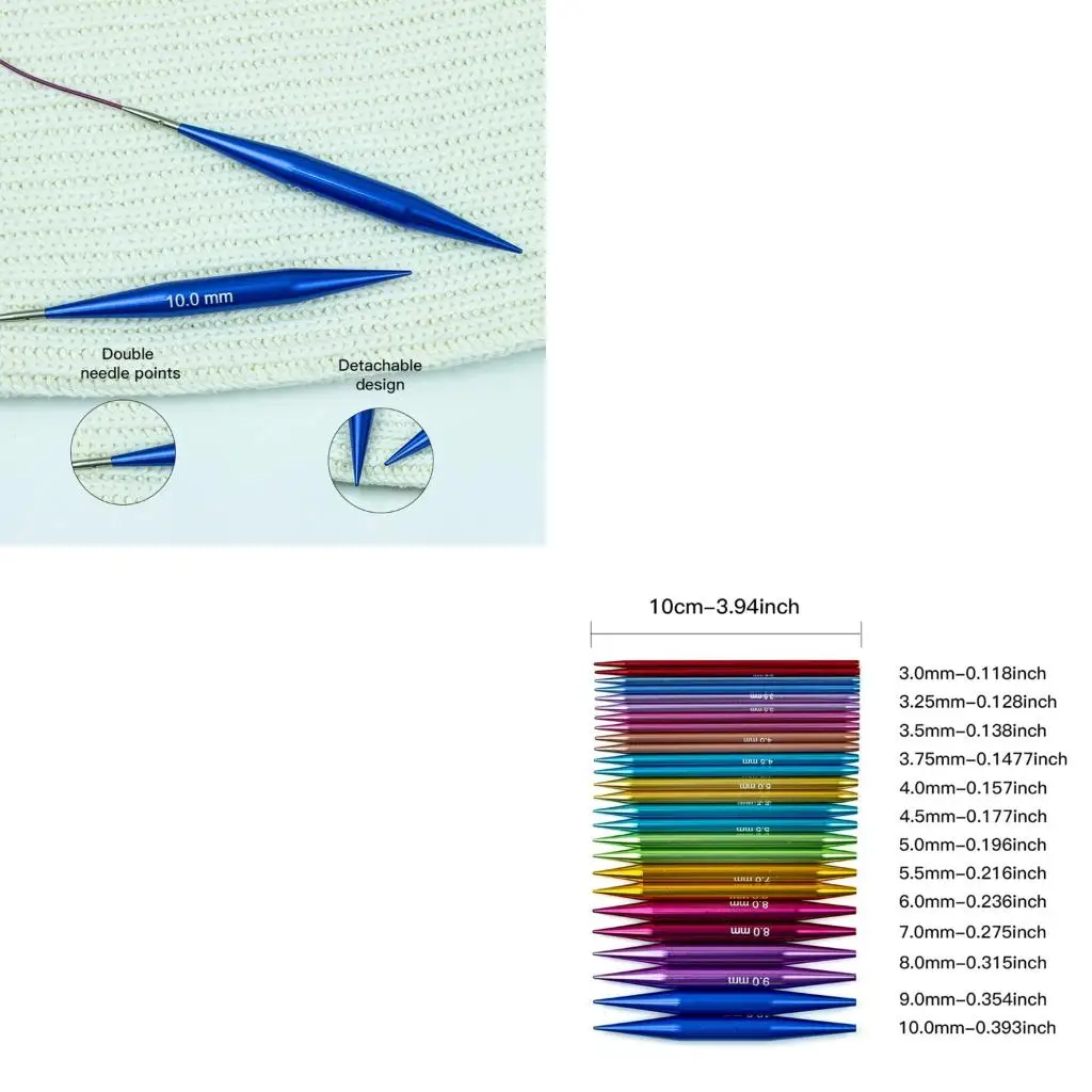 13-ペア交換可能な丸編み針かぎ針編み用-ミリメートル-10-ミリメートルアルミ編み針収納袋付き