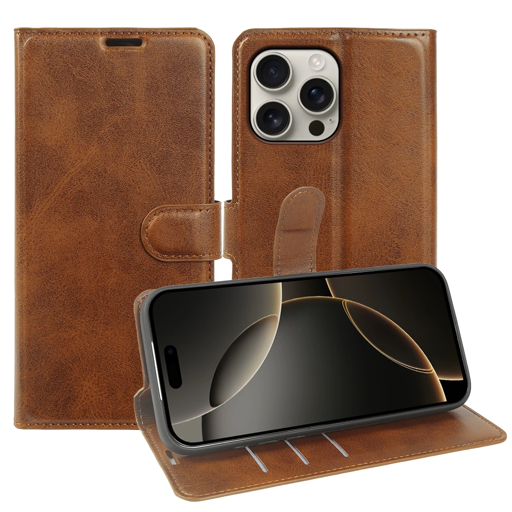 

Retro PU Leather Flip Phone Case for iPhone 17 Pro Max 17e 16e 16 15 14 13 12 11 7 8 Plus Card Slot Holder Cover Coque Funda