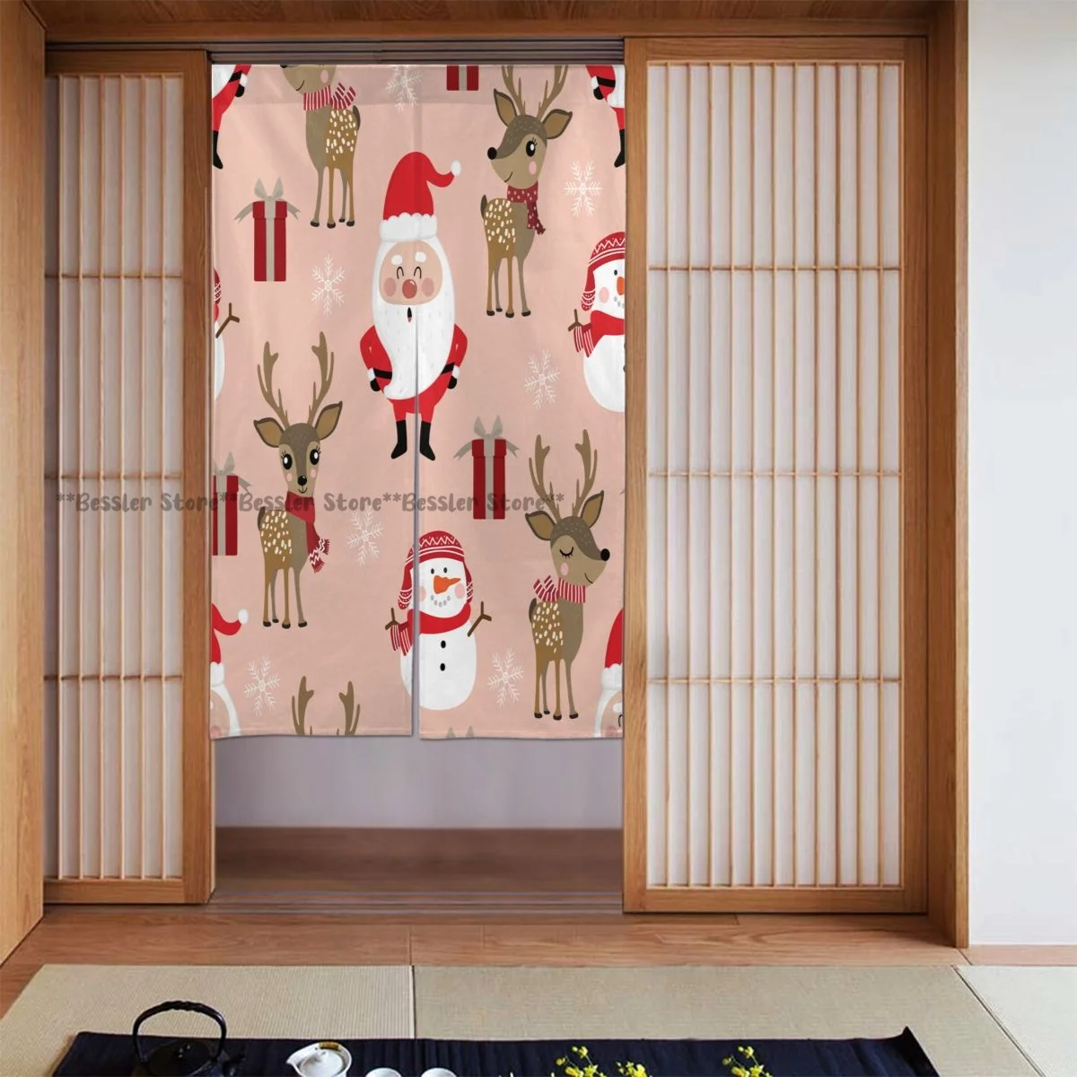 

Cute Christmas Santa Claus Door Curtain Room Partition Kitchen Decoration Hanging Curtains