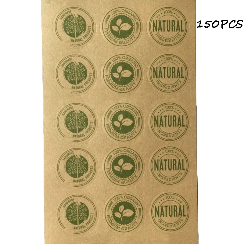 150Pcs Kraft Paper Sticker Natural Organic Product Seal Sticker Round Vintage Handmade Gift Packaging Label Baking Decoration