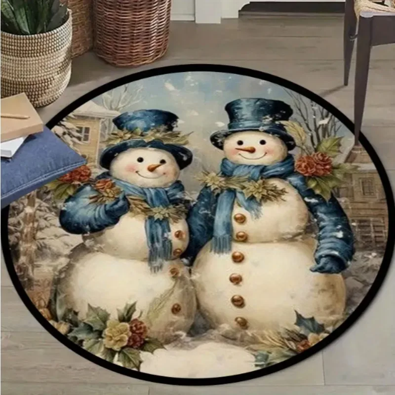 Felpudo de muñeco de nieve de Navidad, sombrero rojo, alfombra Circular, fondo antideslizante antiincrustante, elección perfecta Retro para decoración del hogar de vacaciones