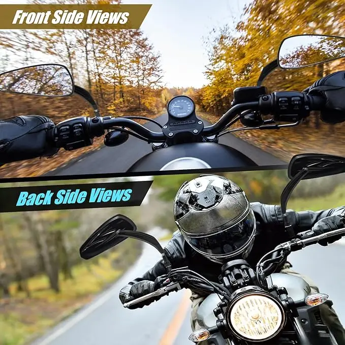 Universal Motorcycle Aluminum Rearview Mirror Carbon Fiber Pattern Handlebar Mirror Blue Glass Anti-Glare Handle End Side Mirror image 4