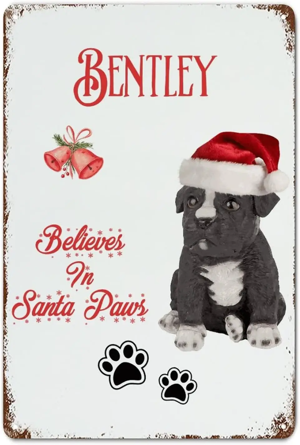 Metal Merry Christmas Sign Believes in Santa Claws Dog with Hat Retro Plaque Metal Signs Christmas Wall Decorations for Home Kit