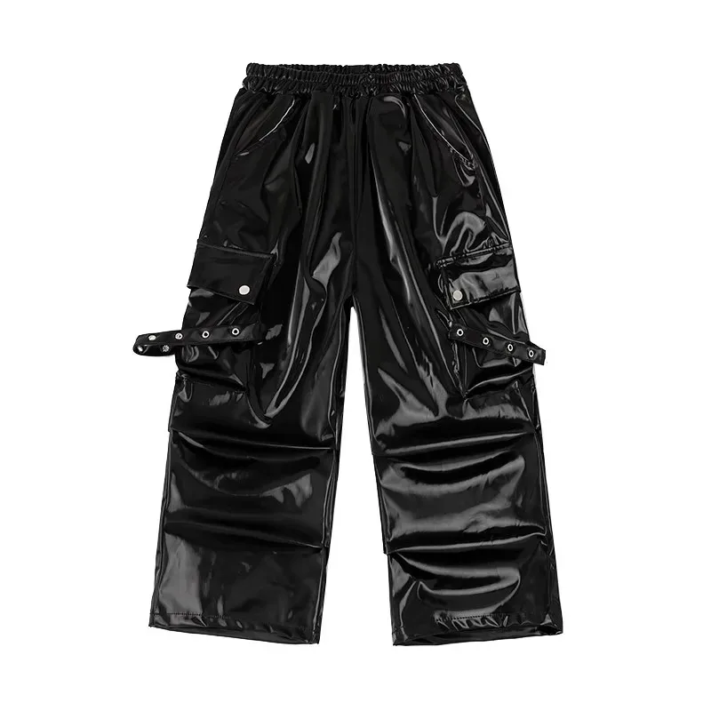 Серебряная куртка K-pop для девочек, кожаная многоярусная юбка, штаны-карго, комплект одежды, детские костюмы для уличных танцев в стиле хип-хоп, уличная одежда для детей и подростков