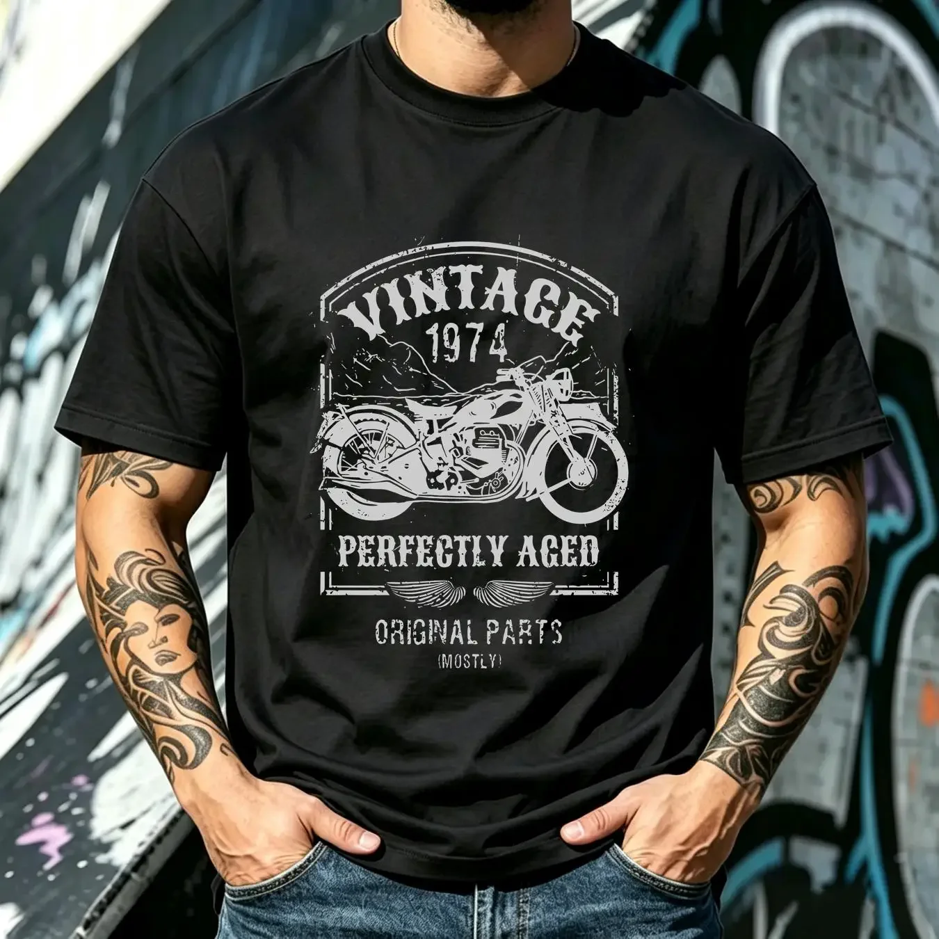 washed T Shirt Vintage born in 1974 Motorcycle bikers riders Clas Collaboration Backpack Large Capacity Cute Foldable 3d homme